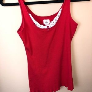 Free People Red Tank Top with white Lace
